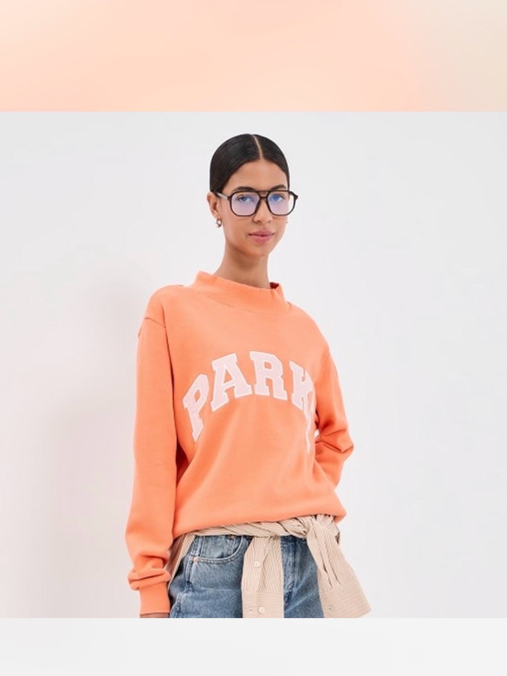 PARK Mock-Neck Crewneck Sweater in Peach Orange - Picture 3 of 5